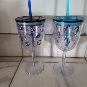 Coastal Drinkware,  wine cups with lids and straws